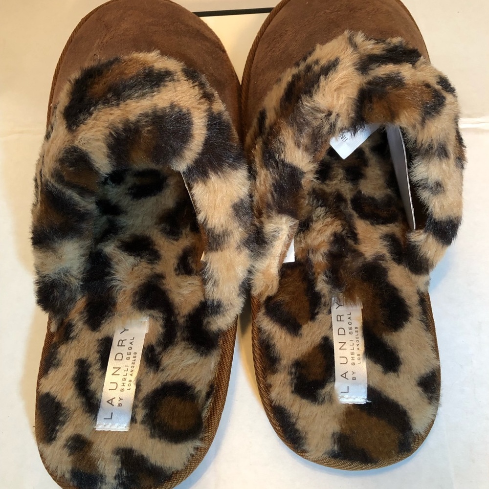 NWT Laundry by Shelli Segal Animal Printed Cuff Brown Leopard Slippers Size 8